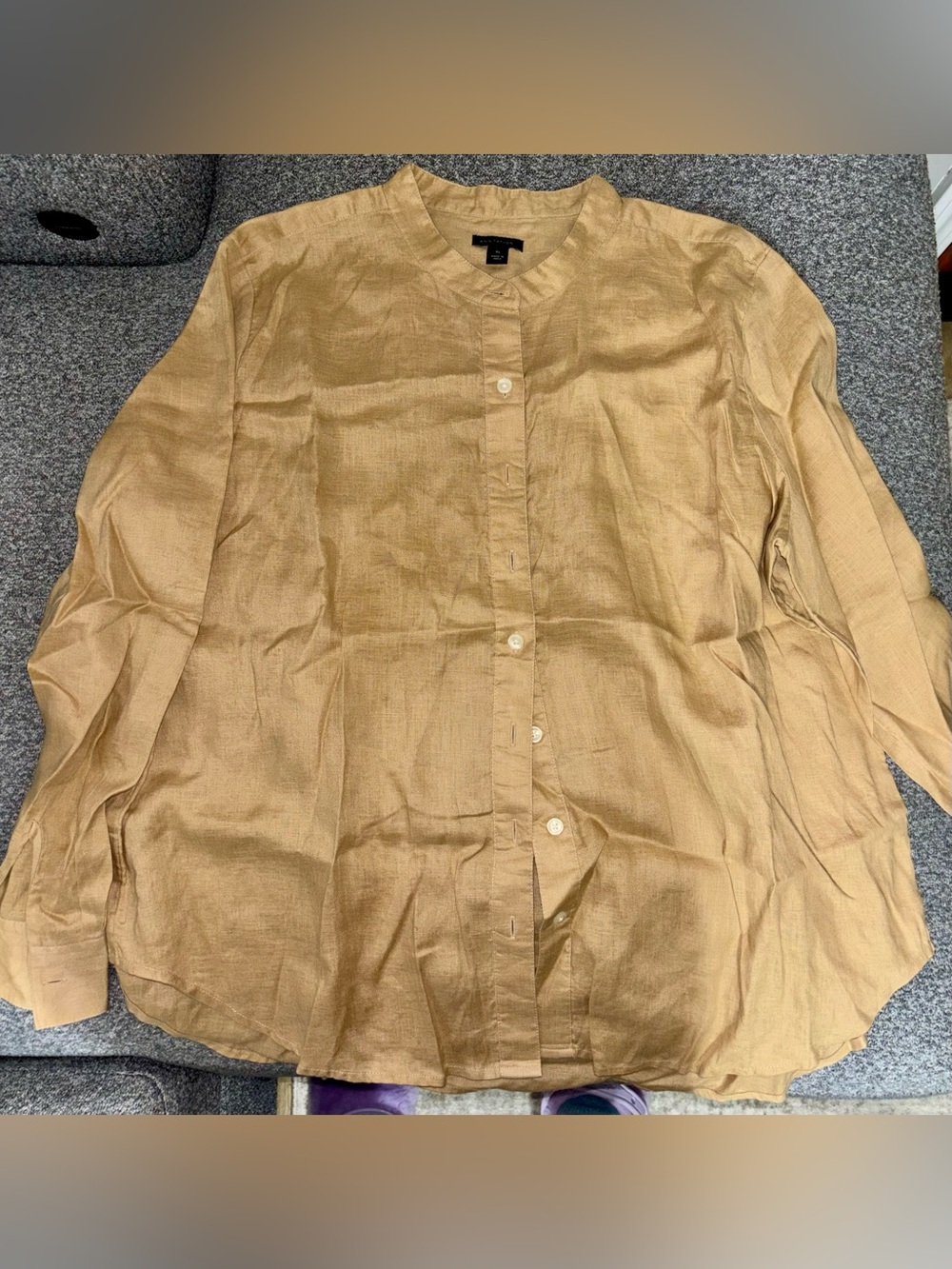 Ann Taylor Lightweight Button-Down Shirt in Tan